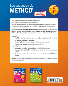 Mathématiques de la 2de à la 1re. Les vacances de Méthod' - Nouveaux programmes
