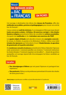 Réussir les épreuves orales du bac de Français en fiches - Français. 1re